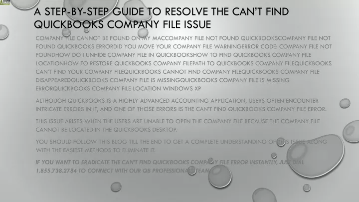 a step by step guide to resolve the can t find quickbooks company file issue