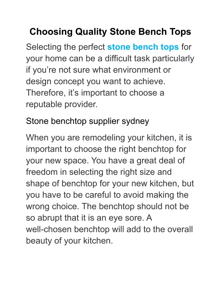 choosing quality stone bench tops