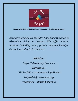 Financial Assistance for Ukrainians in Canada  Ukrainesafehaven.ca