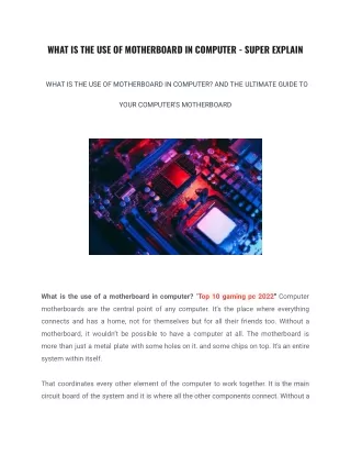 what is the use of motherboard in computer super