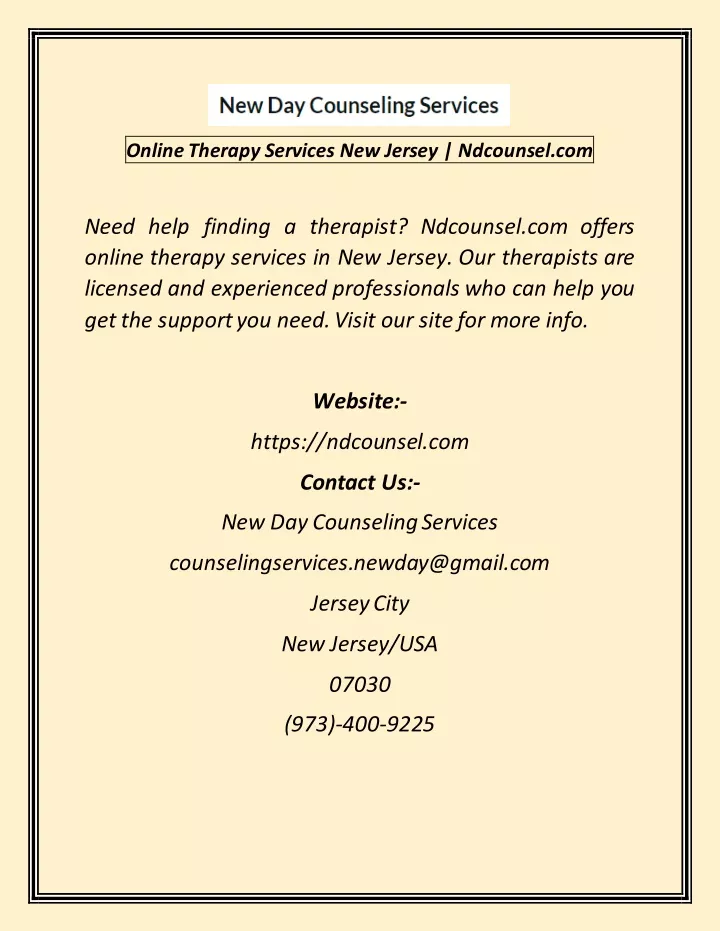 online therapy services new jersey ndcounsel com