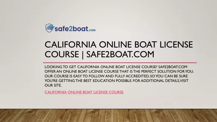 california online boat license course safe2boat com