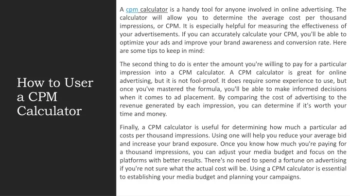 how to user a cpm calculator