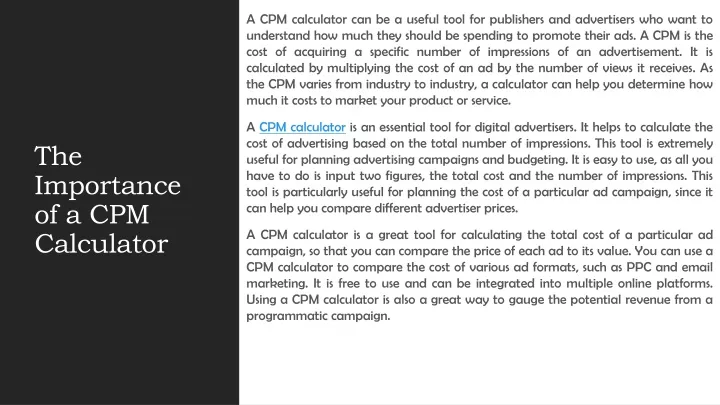 the importance of a cpm calculator
