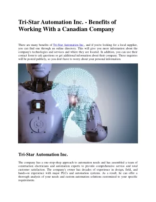 Tri-Star Automation Inc. - Benefits of Working With a Canadian Company