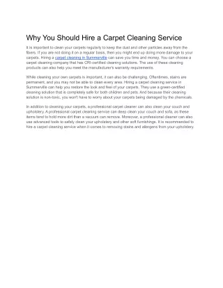 Why You Should Hire a Carpet Cleaning Service