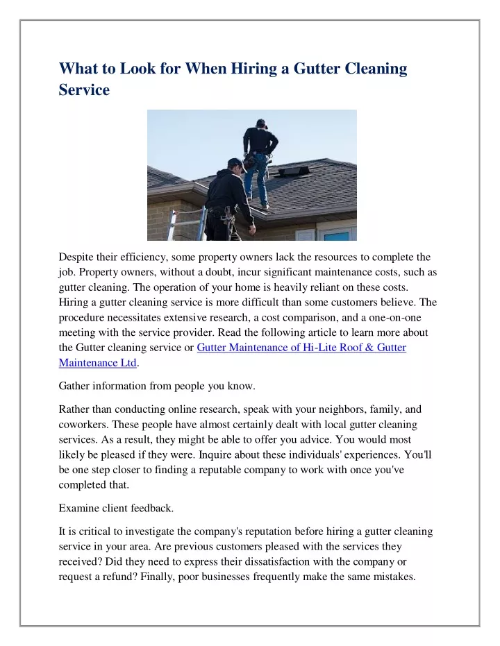 what to look for when hiring a gutter cleaning