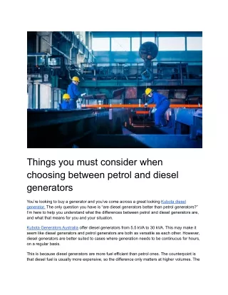 Things you must consider when choosing between petrol and diesel generators