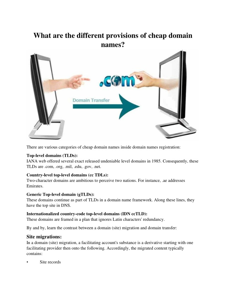 what are the different provisions of cheap domain