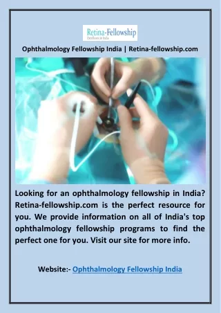Ophthalmology Fellowship India | Retina-fellowship.com