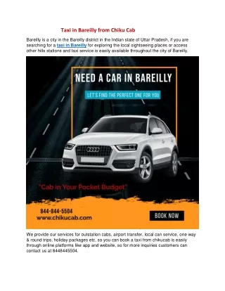 taxi in bareilly from chiku cab