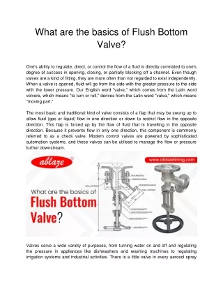 What are the basics of Flush Bottom Valve