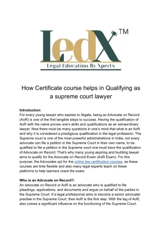 How Certificate course helps in Qualifying as a supreme court lawyer