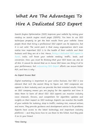 What Are The Advantages To Hire A Dedicated SEO Expert