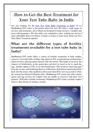 How to Get the Best Treatment for Your Test Tube Baby in India