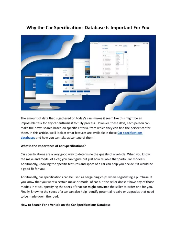 why the car specifications database is important