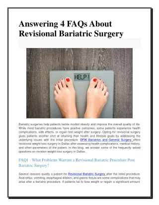 Answering 4 FAQs About Revisional Bariatric Surgery