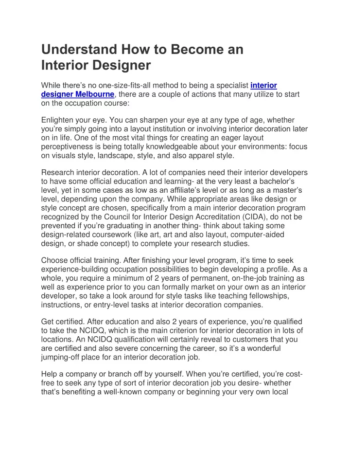 understand how to become an interior designer