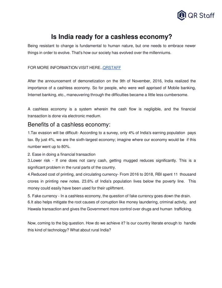 is india ready for a cashless economy being
