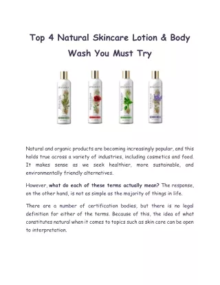 Top 4 Natural Skincare Lotion & Body Wash You Must Try