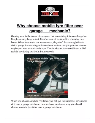 Why choose mobile tyre fitter over garage mechanic