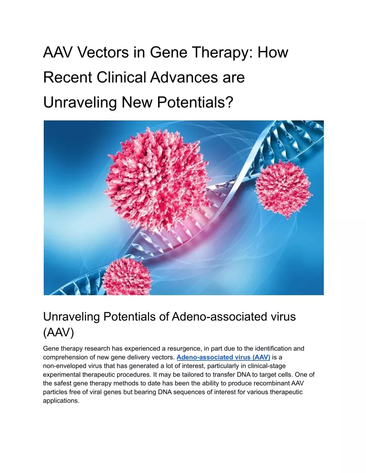 aav vectors in gene therapy how recent clinical