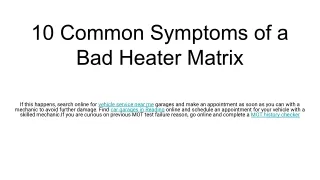 10 common symptoms of a bad heater matrix