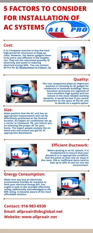 5 FACTORS TO CONSIDER FOR INSTALLATION OF  AC SYSTEMS