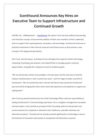 Scenthound Announces Key Hires on Executive Team to Support Infrastructure and Continued Growth