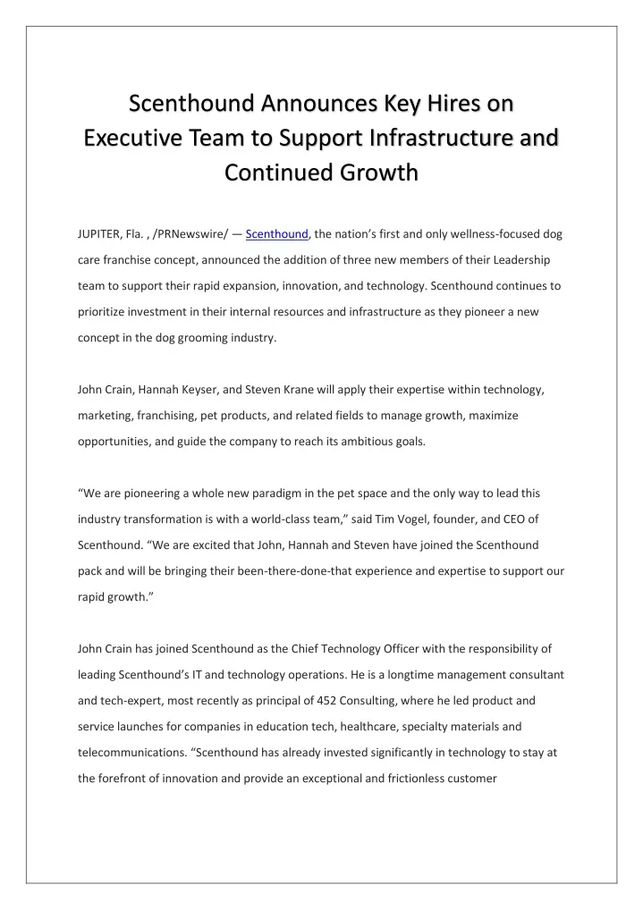 scenthound announces key hires on executive team