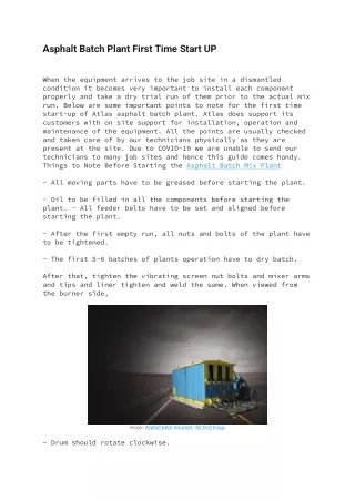 Asphalt Batch Plant First Time Start UP