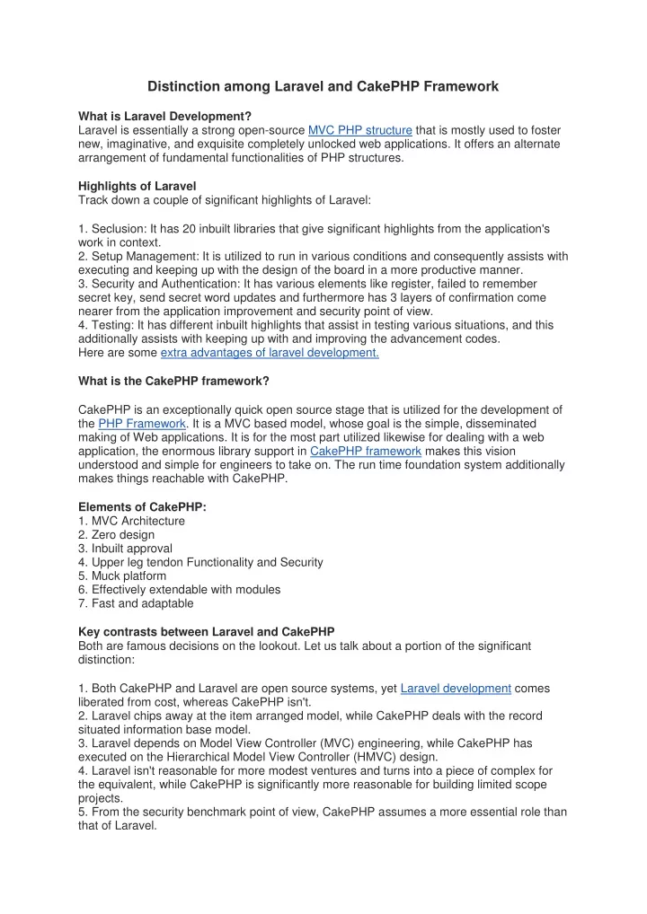 distinction among laravel and cakephp framework
