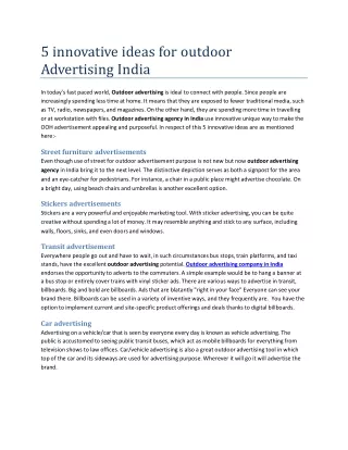 5 innovative ideas for outdoor Advertising India