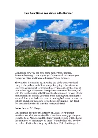 How Solar Saves You Money in the Summer