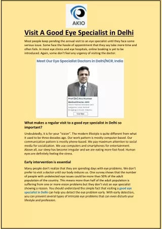 Visit A Good Eye Specialist in Delhi
