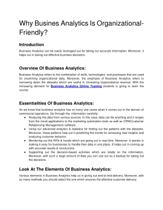 why busines analytics is organizational friendly