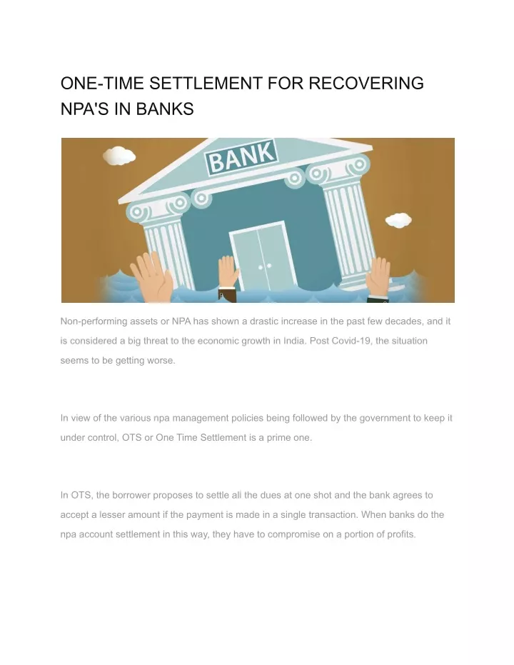 one time settlement for recovering npa s in banks