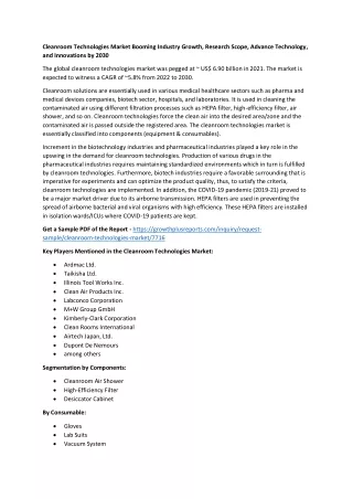 cleanroom technologies market booming industry