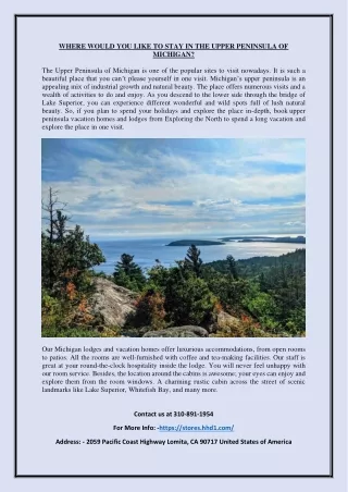 WHERE WOULD YOU LIKE TO STAY IN THE UPPER PENINSULA OF MICHIGAN PDF