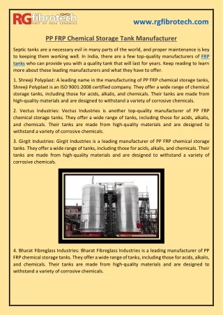PP FRP Chemical Storage Tank Manufacturer