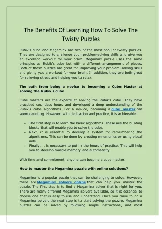 the benefits of learning how to solve the twisty