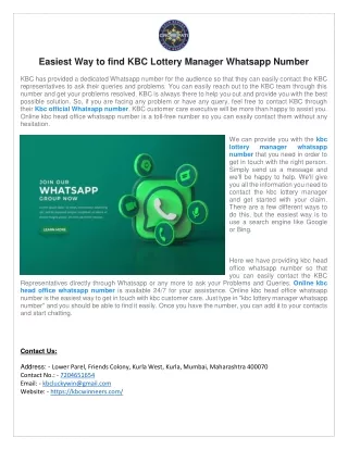easiest way to find kbc lottery manager whatsapp