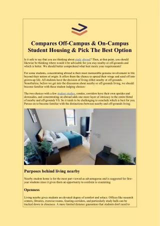 Compare Off-Campus & On-Campus Student Housing & Pick The Best Option