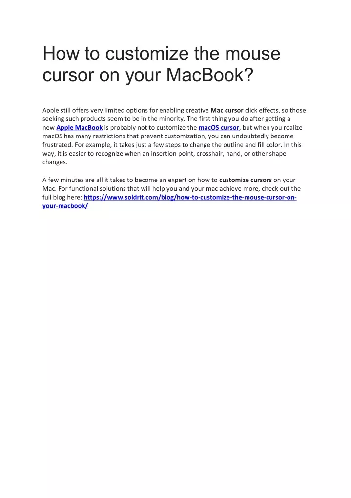 how to customize the mouse cursor on your macbook