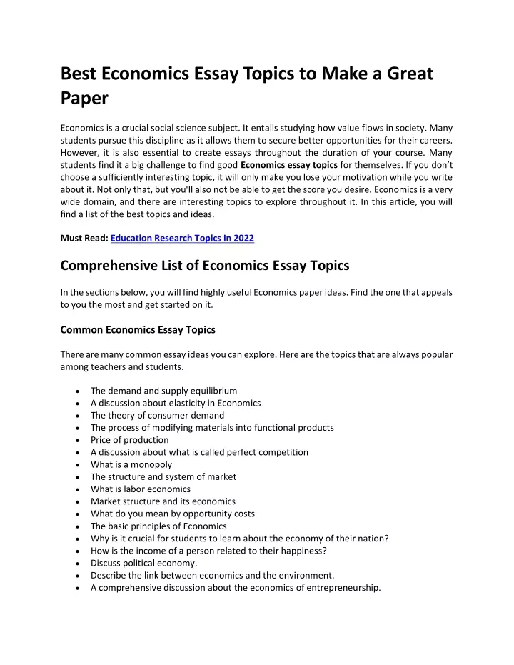 best economics essay topics to make a great paper