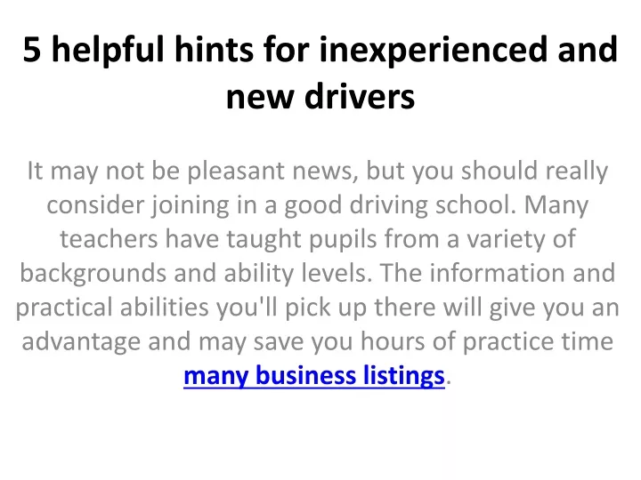 5 helpful hints for inexperienced and new drivers
