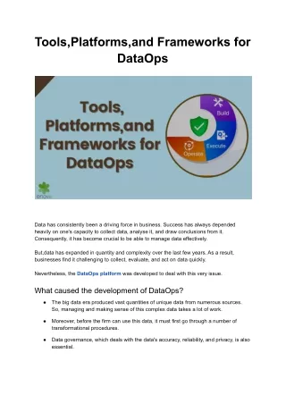 tools platforms and frameworks for dataops