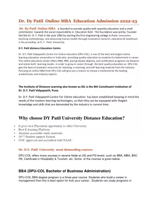 Dr. Dy Patil  Online MBA  Education Admission 2022-23
