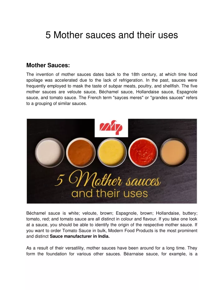 5 mother sauces and their uses