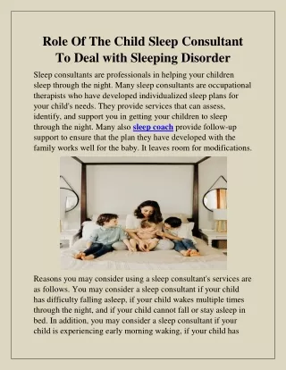 Role Of The Child Sleep Consultant To Deal with Sleeping Disorder